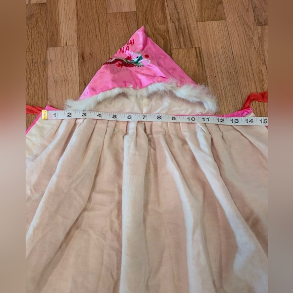 RARE Child Shanghai Embroidered Robe Cape Vintage Satin Dragon Fur Trim Pink - Picture 13 of 16